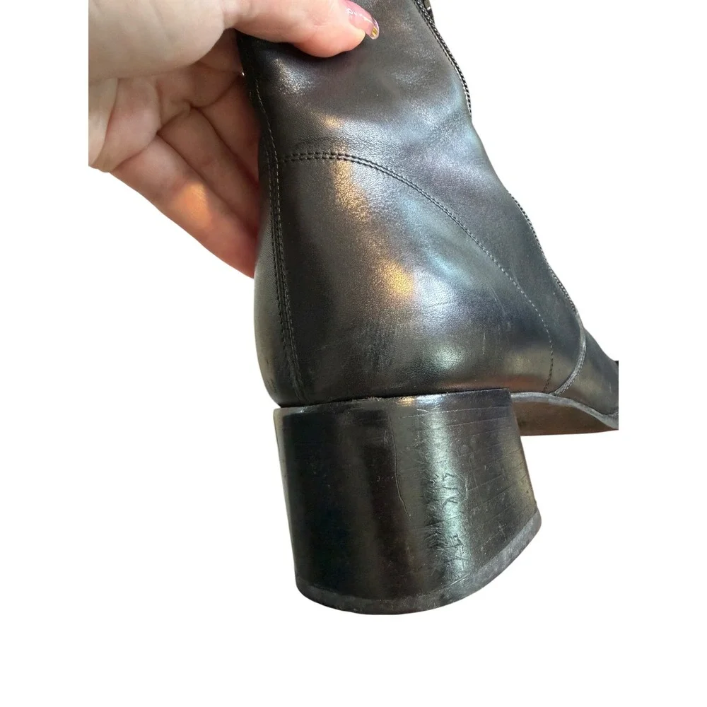Salvatore Ferragamo Black Leather Gancini Ankle Boots Square Toe Block Heel 9.5